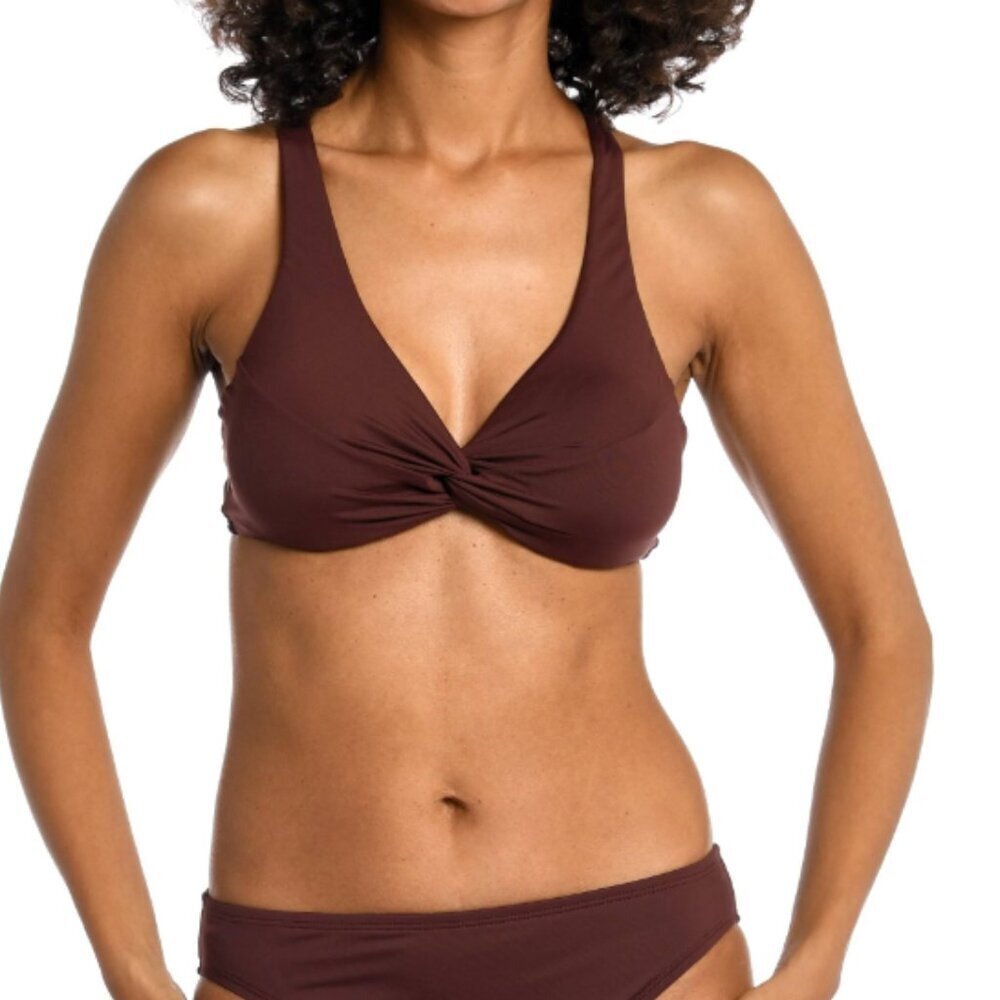 La Blanca Island Goddess Underwire Twist Front Swimsuit Top - Java brown, Size 4